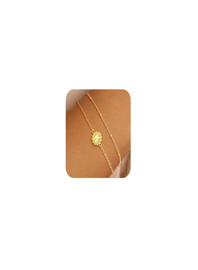 BBV Gold Initial Bracelets for Women, 14K Gold Plated, Dainty O Chain Satellite Chain, Adjustable 7"+2" - Image 1